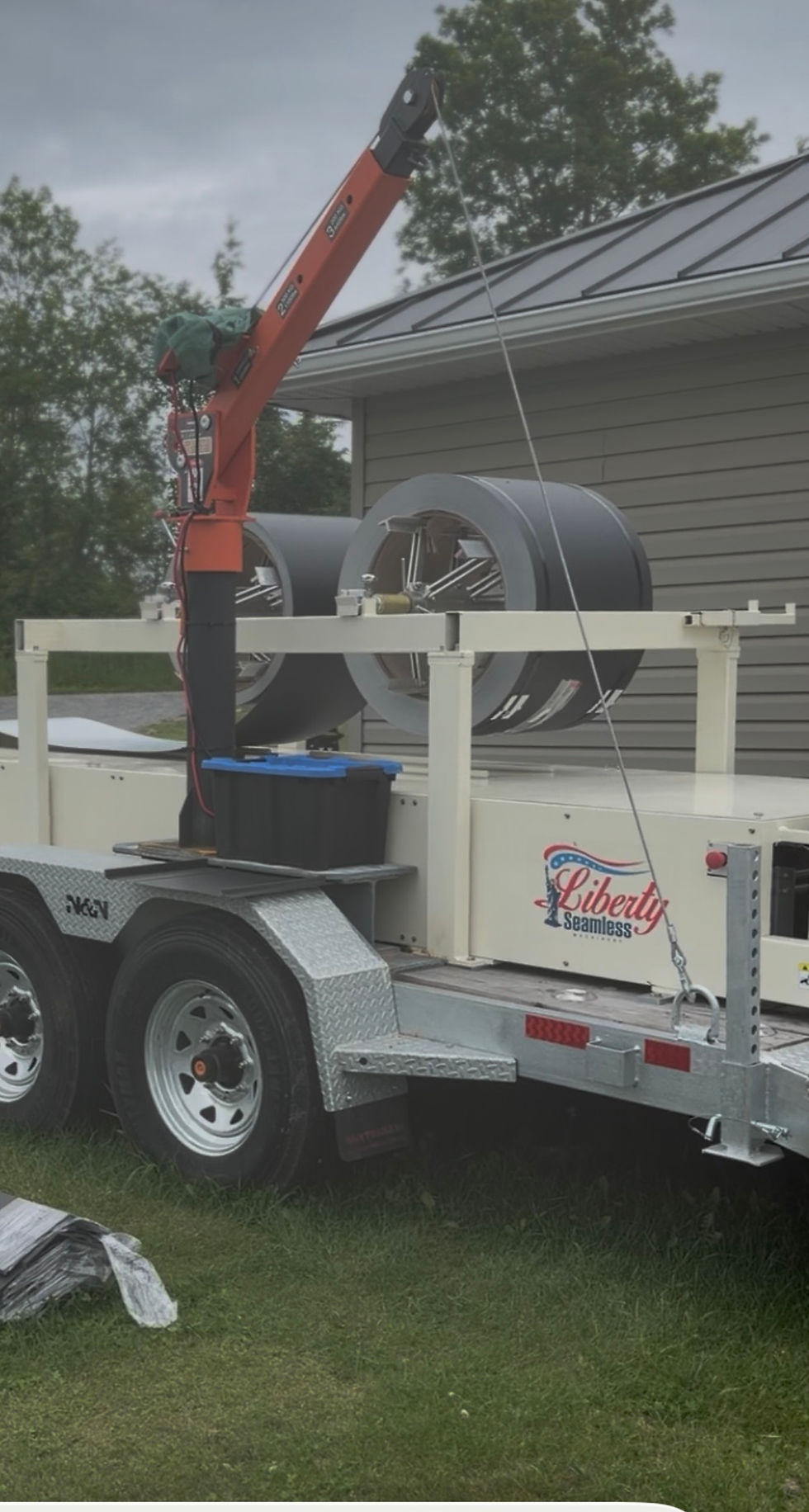 Metal roofing materials on construction trailer