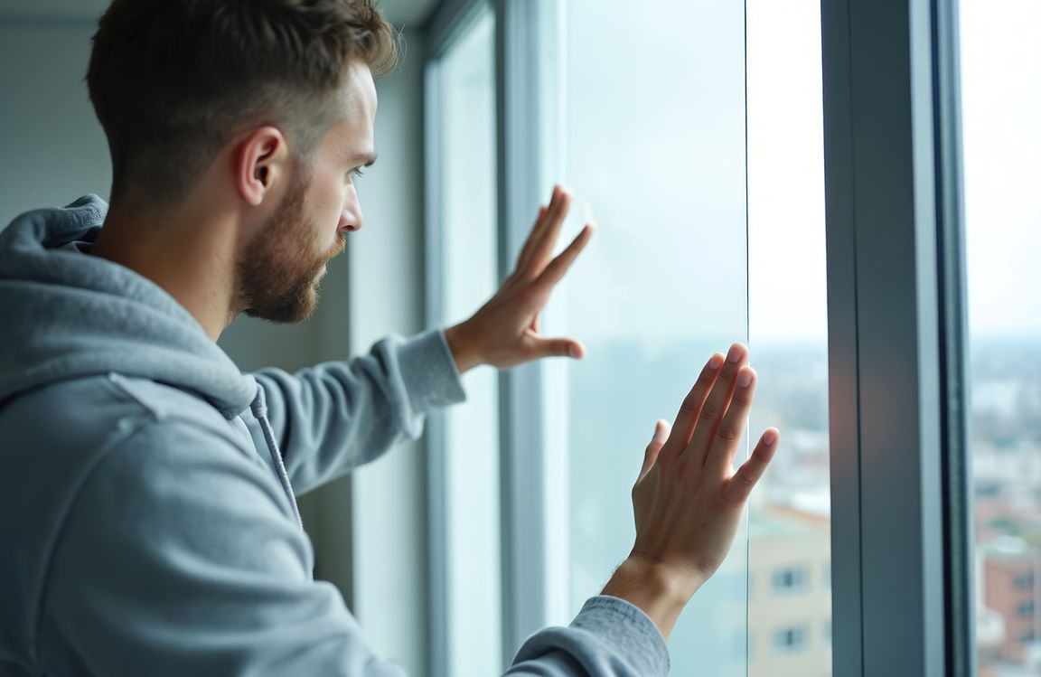 Man installs window film office