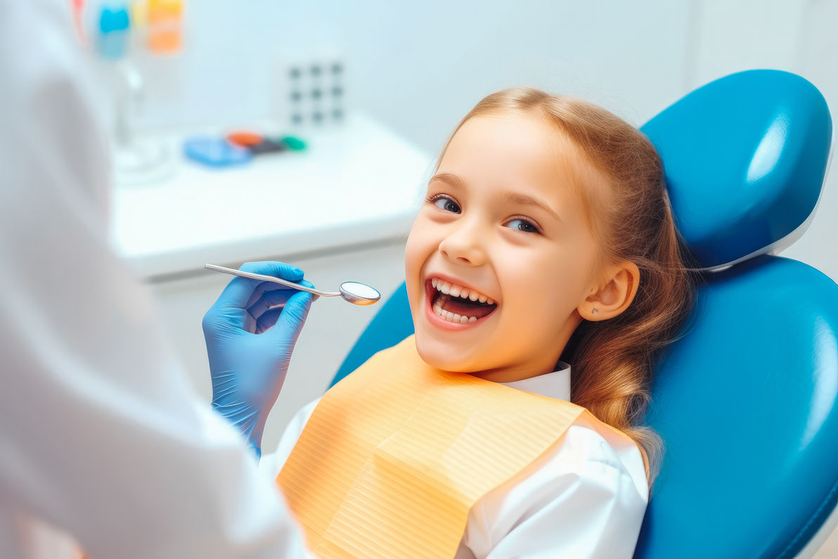 Small girl getting her teeth checked out by a dentist