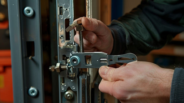 Close-up on a locksmith installing a panic latch