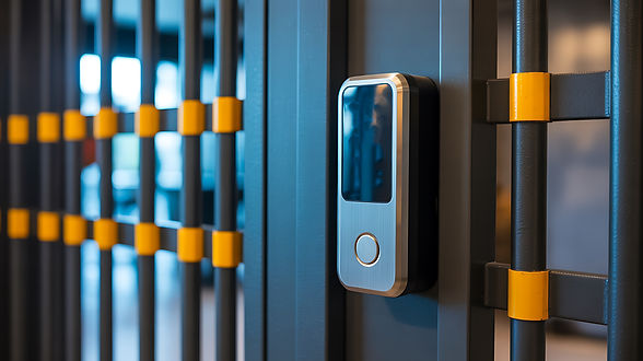 Modern secure access control system with electronic keycard reader on server data center cabinet