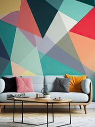 Aesthetic wall painting with a sofa in front
