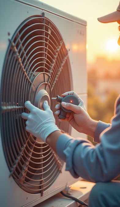 Technician Performing HVAC Maintenance on Outdoor Air Conditioning Unit