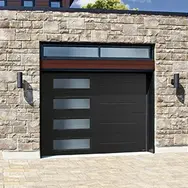 Brown coloured door with translucent glass panes