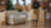 No people in empty living room apartment with carton boxes on stack