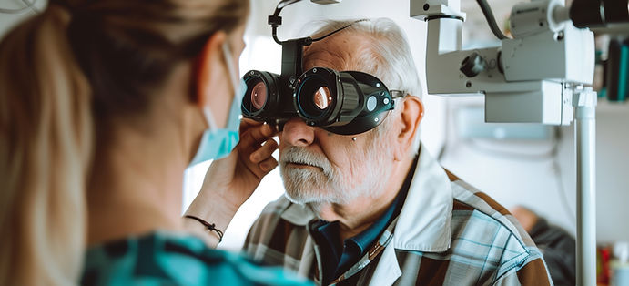 An ophthalmologist is carefully conducting a comprehensive eye examination