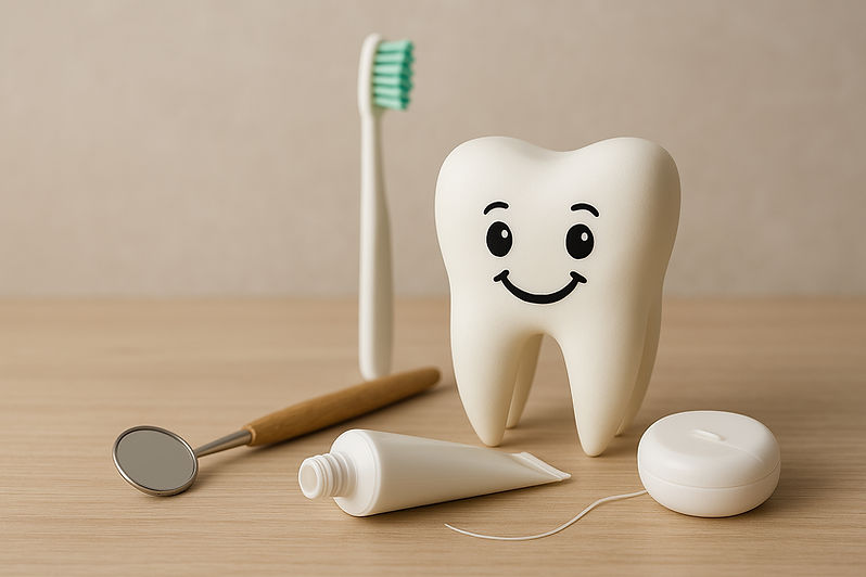 An animated smiling tooth figure