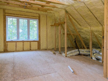 Home space with spray foam insulation installed during a home remodeling project