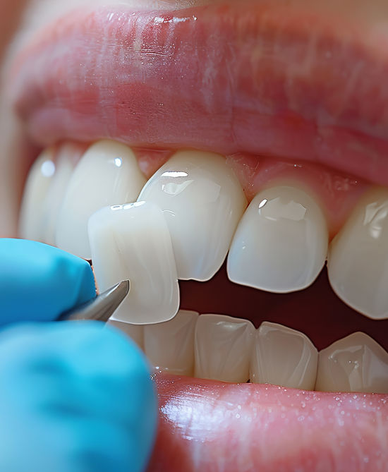 The dentist uses a tooth color sample from the palette