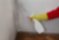 worker spraying cleaning solution from bottle to wall