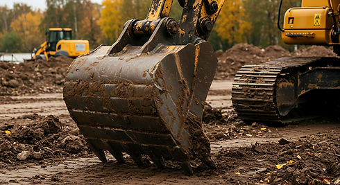 Heavy construction equipment excavating earth outdoors construction project