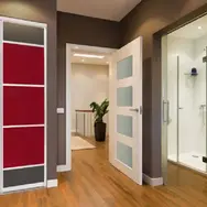 Glass door in a room with a white frame