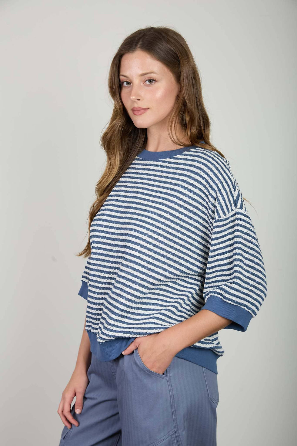 Thumbnail: TEXTURED STRIPE KNIT TOP