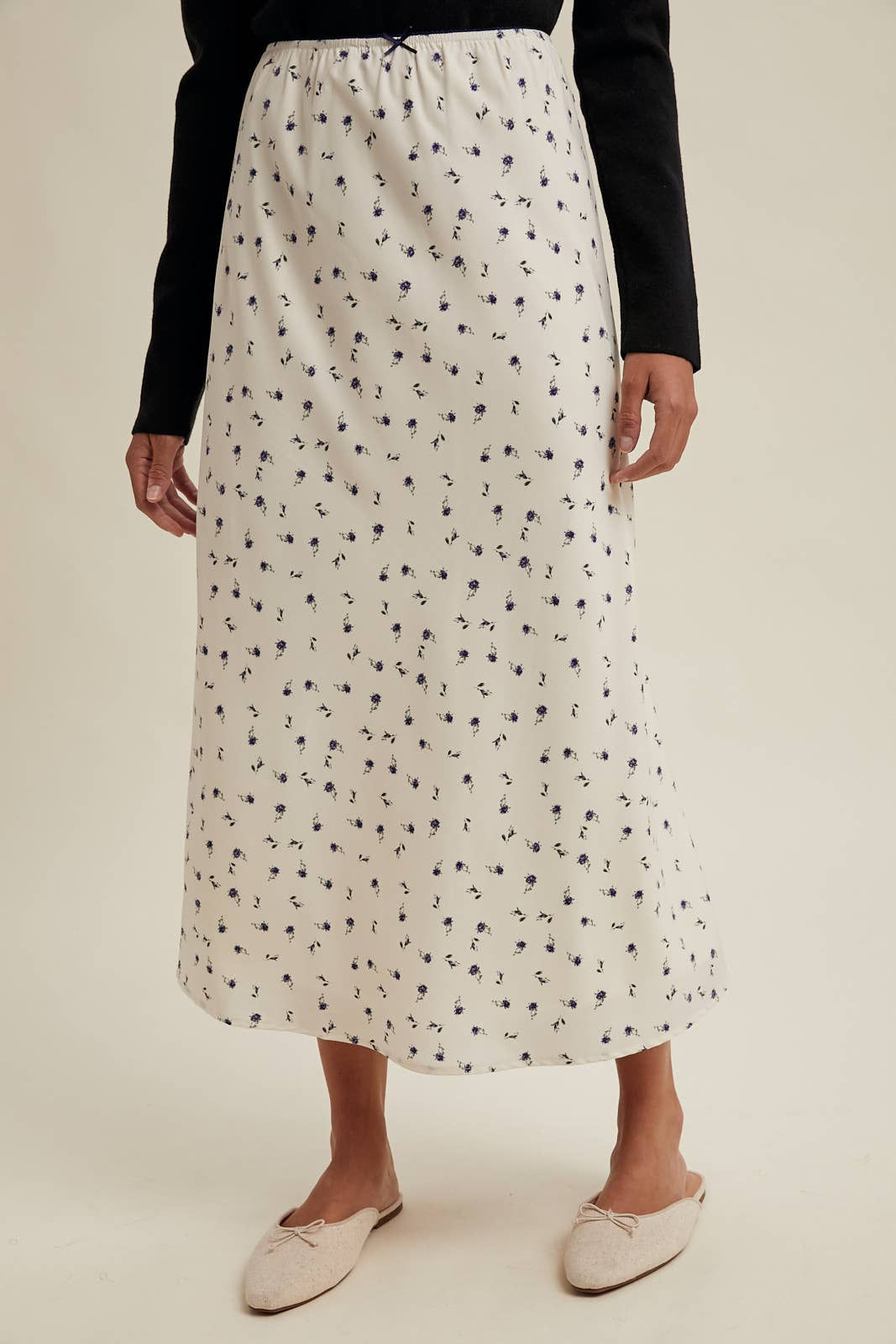 FLORAL MIDI SKIRT WITH TRIM DETAIL