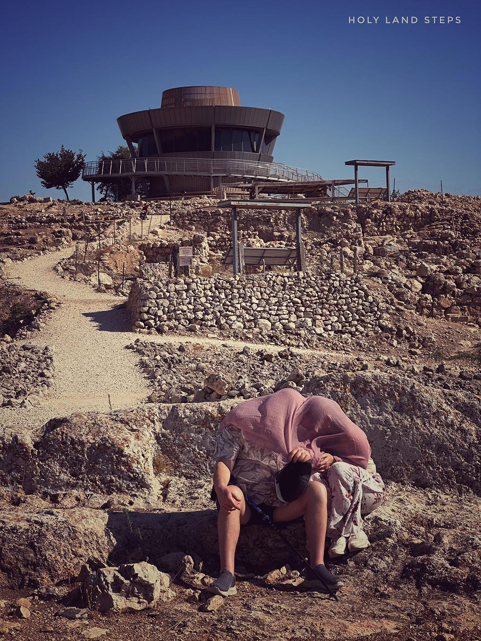 Pilgrims praying in the ruins of Ancient Shiloh where the tabernacle once stood for 369 years.