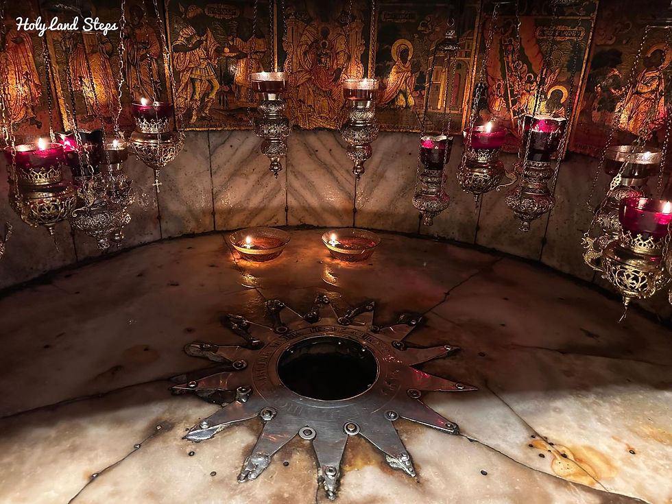 The silver Star of Nativity marks the traditional birthplace of Jesus inside the Grotto of the Church of the Nativity in Bethlehem — one of the holiest and most visited Christian sites in the Holy Land.
