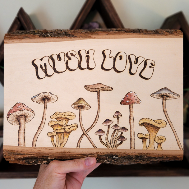 Mushroom wood sign