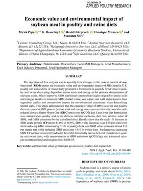 Economic Value and Environmental Impact of Soybean Meal in Poultry and Swine Diets