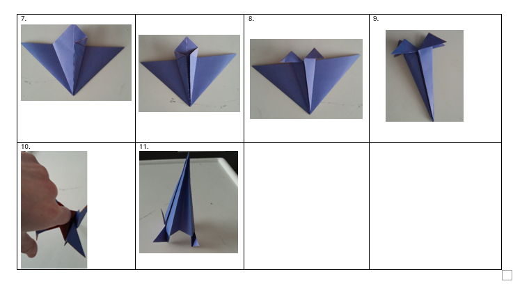 Visual instructions for creating an origami rocket.