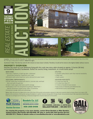 REAL ESTATE AUCTION: No Reserve Country Home & Acreage in Central Oklahoma