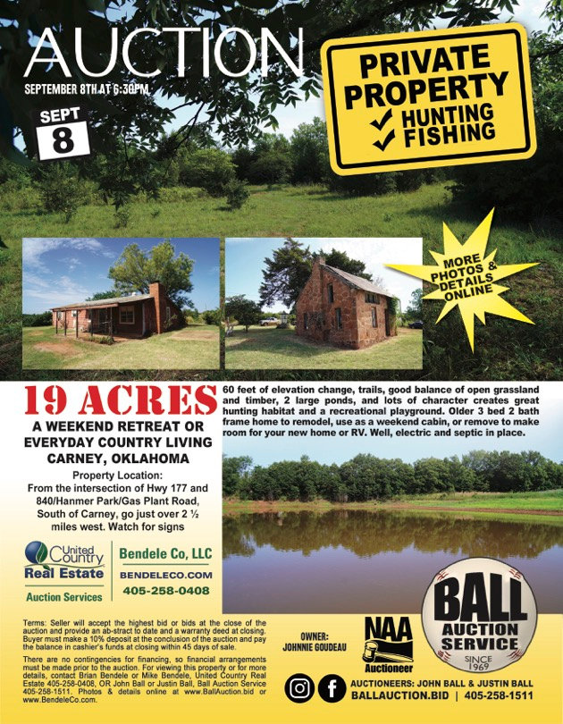 NO RESERVE REAL ESTATE AUCTION Lincoln County, OK