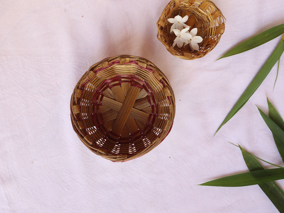 Thumbnail: Small round basket with pink border