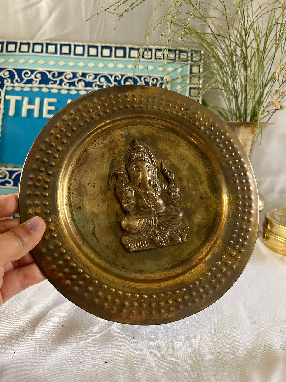 Thumbnail: Vintage Ganesh Brass Wall Hanging Plate  - पुरानी पीतल की गणेश वॉल हैंगिंग