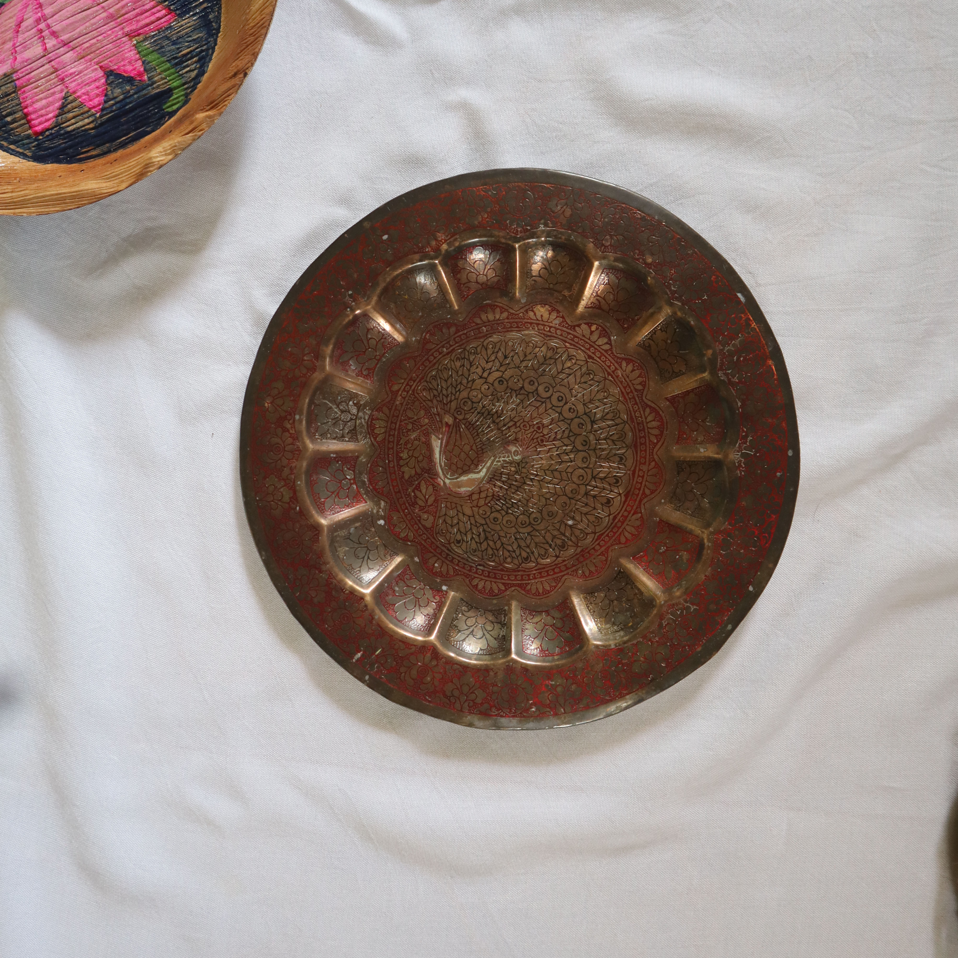 Vintage Peacock Brass Plate (c)