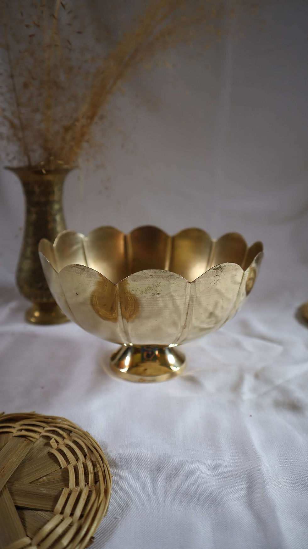 Thumbnail: Vintage Medium Brass Kamal Bowl (b)