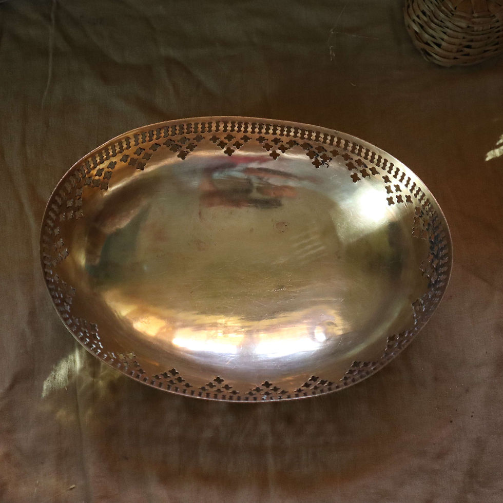 Thumbnail: Vintage Brass Oval Bowl Basket