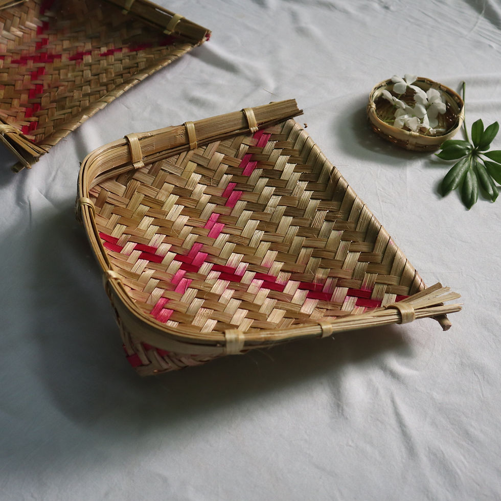 Thumbnail: Bamboo Winnowing Tray with pink lines - सूप