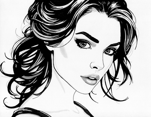 comic book ink grayscale drawing of a beautiful gorgeous heroic woman female art fantasy piercing stare lovely