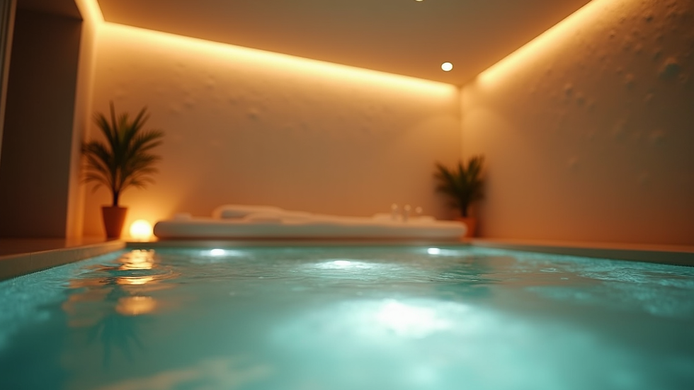 Vue en plongée d’une salle de massage avec lumière tamisée et ambiance zen