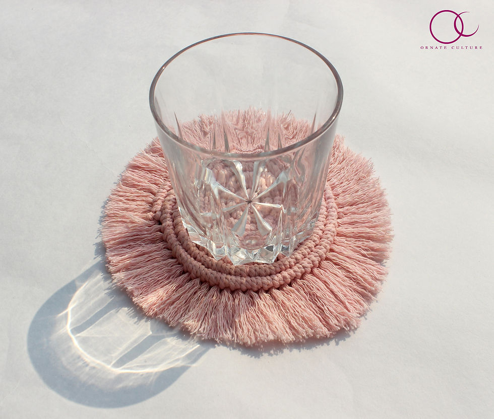 Thumbnail: Pink Macrame Handmade Round Coaster Product View