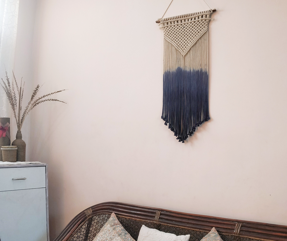 Thumbnail: Indigo Peaks Ombre Handmade Macrame Wall Hanging Lifestlye view