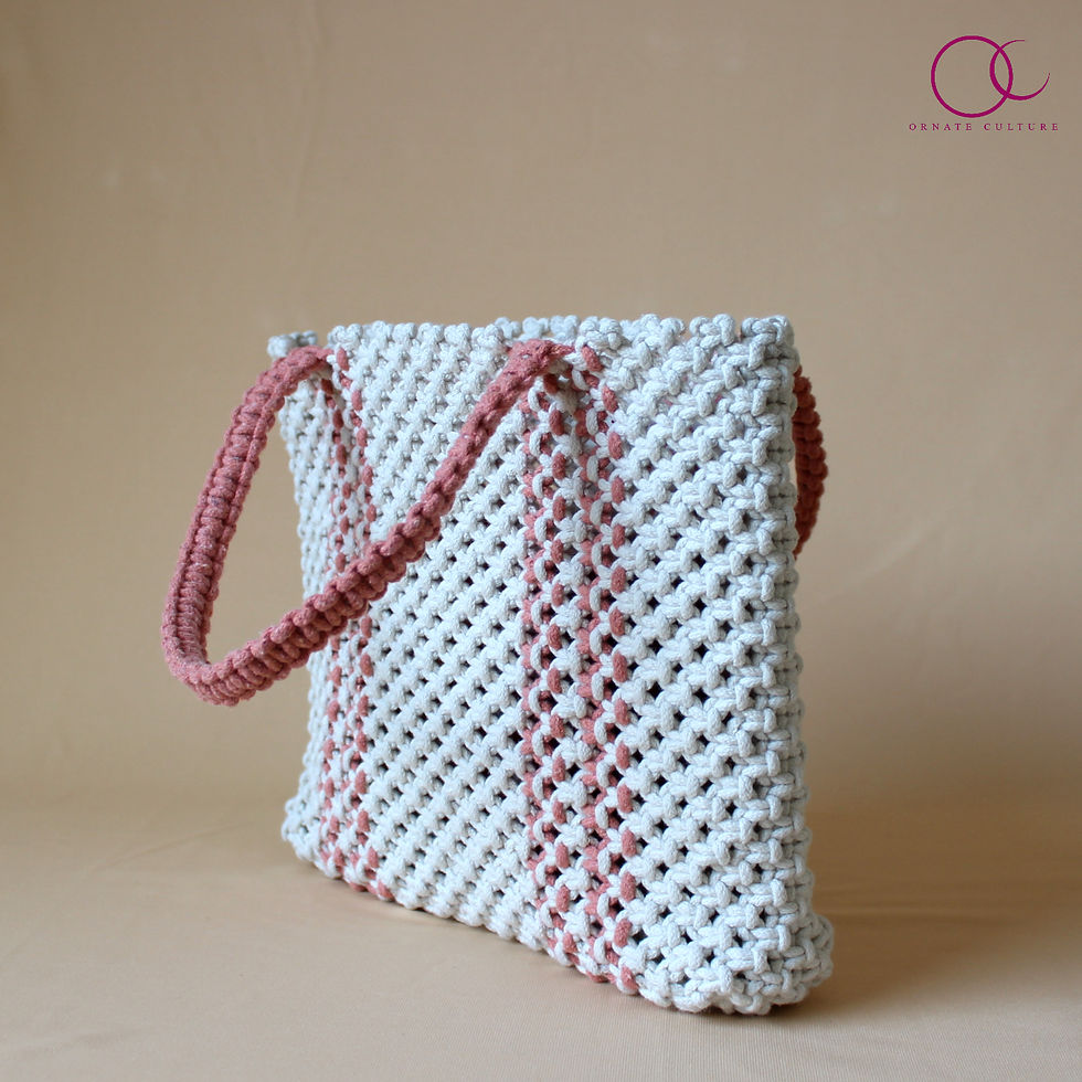 Thumbnail: Peach Sway Mini Handmade Macrame Tote Bag Side View