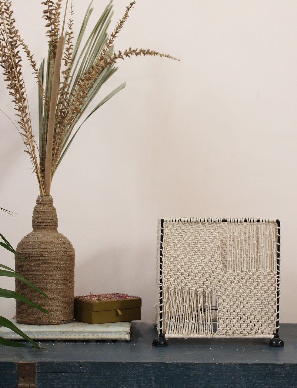 Thumbnail: Peak-a-boo Handmade Macrame Table Lamp Front View, Lights off