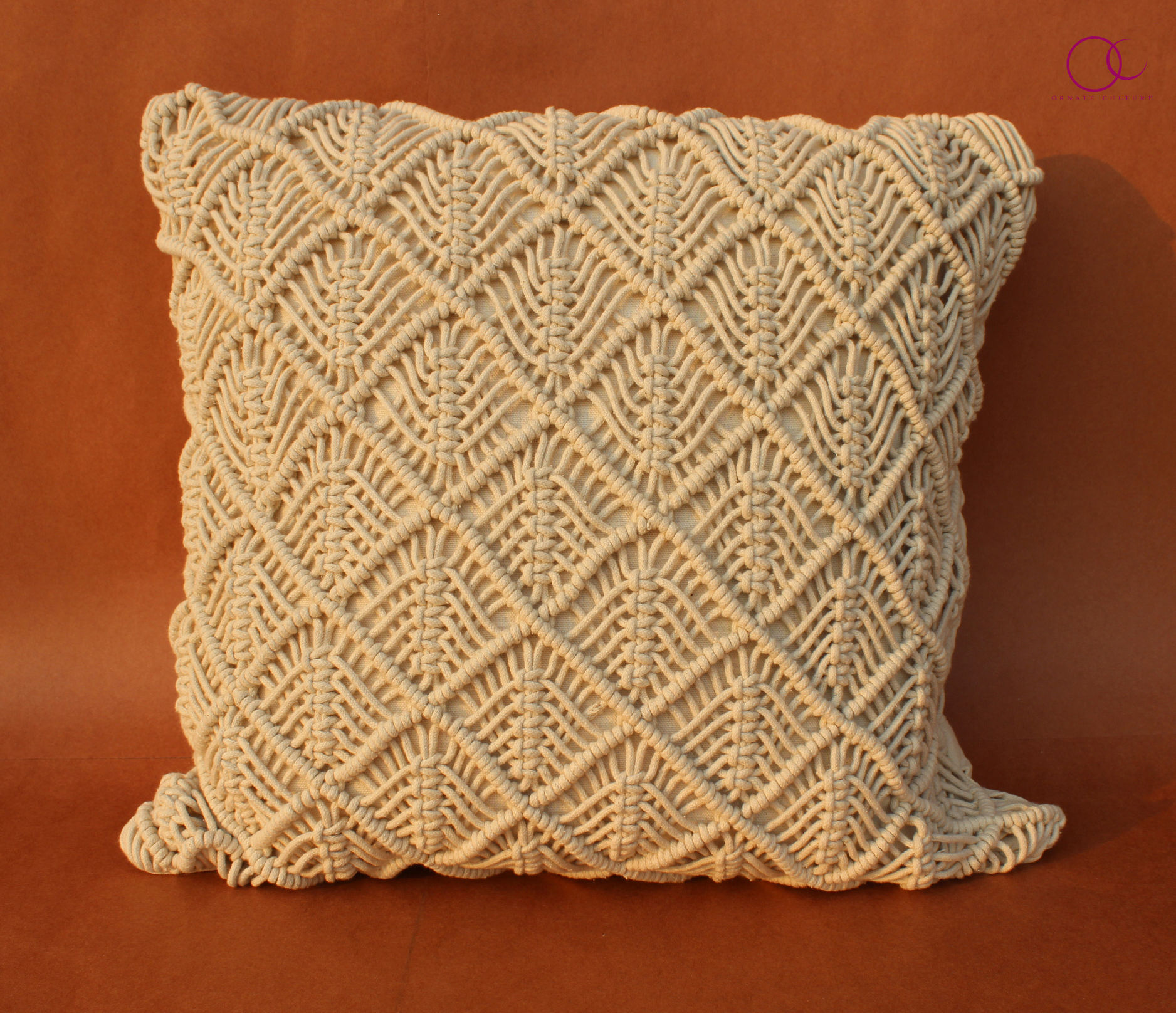 Diamond Weave Handmade Macramé Cushion Cover, front view