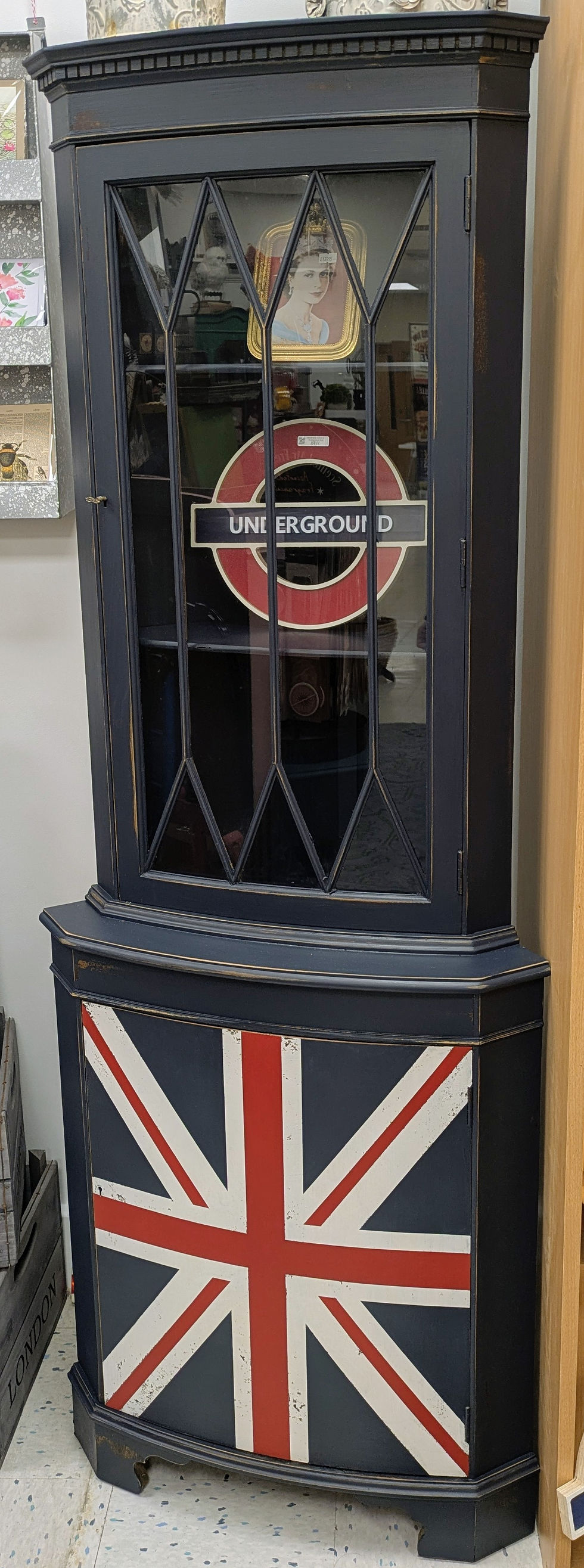 Hand painted Union Jack Vintage Corner Cabinet