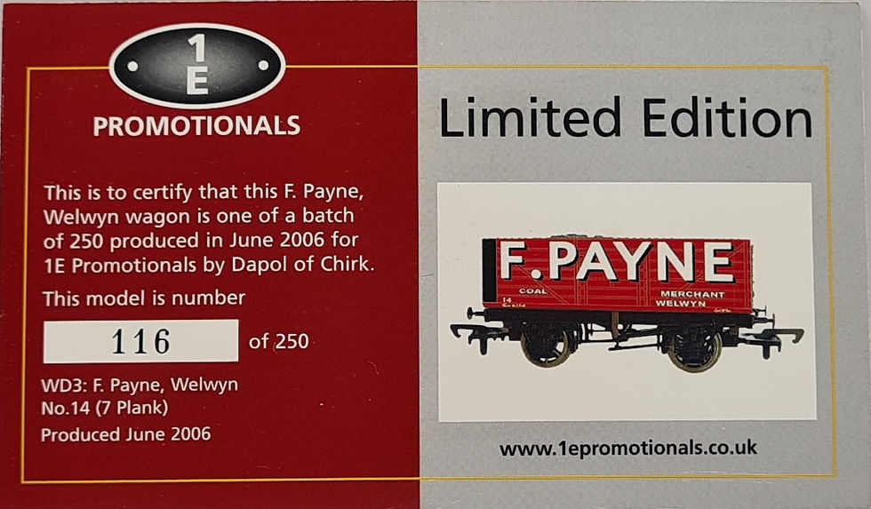 Thumbnail: Dapol WD3 7 Plank Open Wagon 14 F. Payne Coal Merchant Welwyn - Limited Edition
