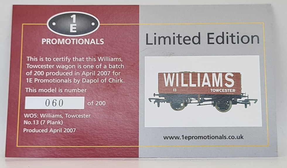 Thumbnail: Dapol WO5 7 Plank Open Wagon 13 in Williams, Towcester Livery - Limited Edition