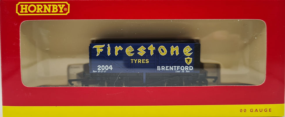 Thumbnail: Hornby R6343 7 Plank Open Wagon 2004 in Firestone Tyres, Brentford Blue Livery