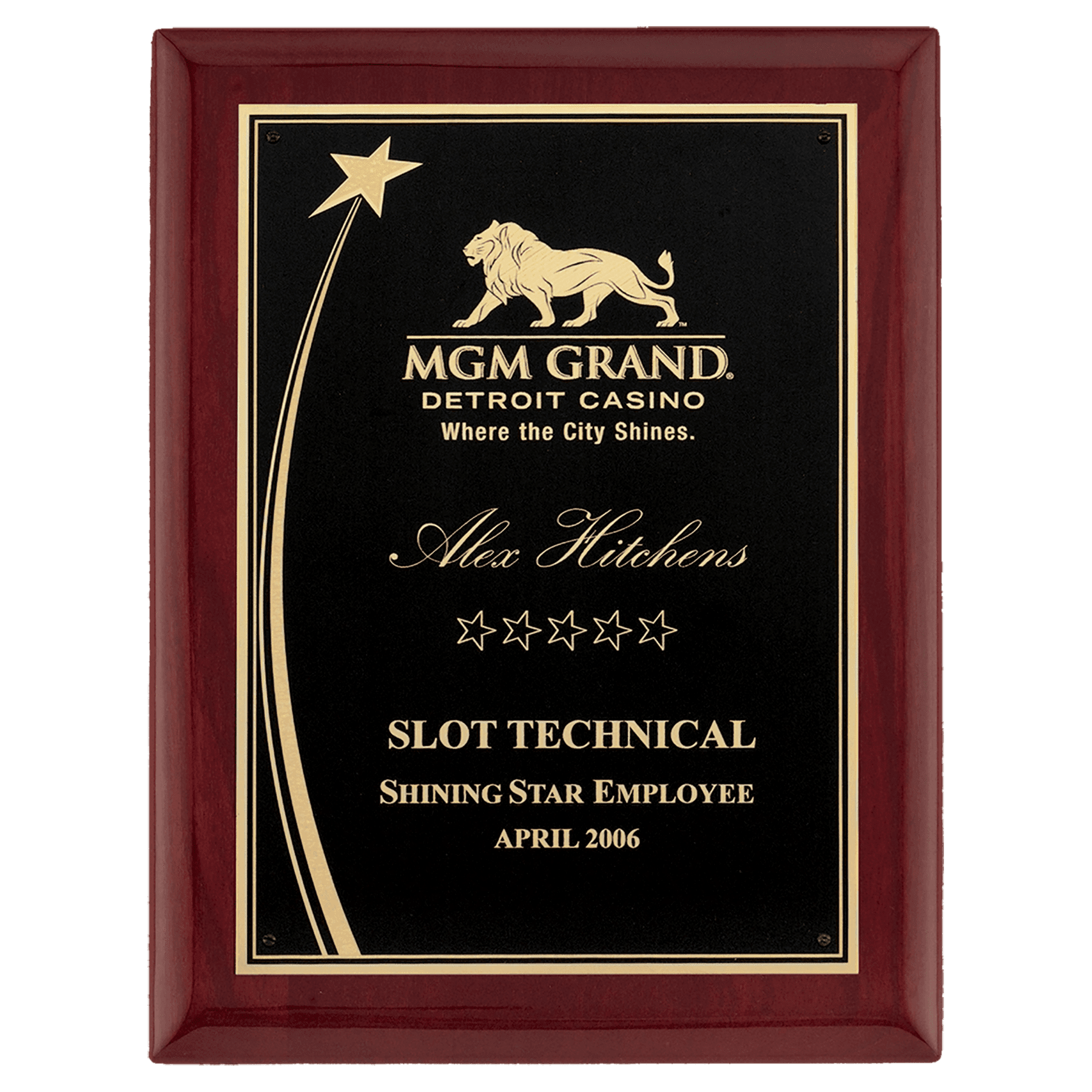 8" x 10 1/2" Airflyte Premium Rosewood Piano Finish Plaque with Shooting Star Ac
