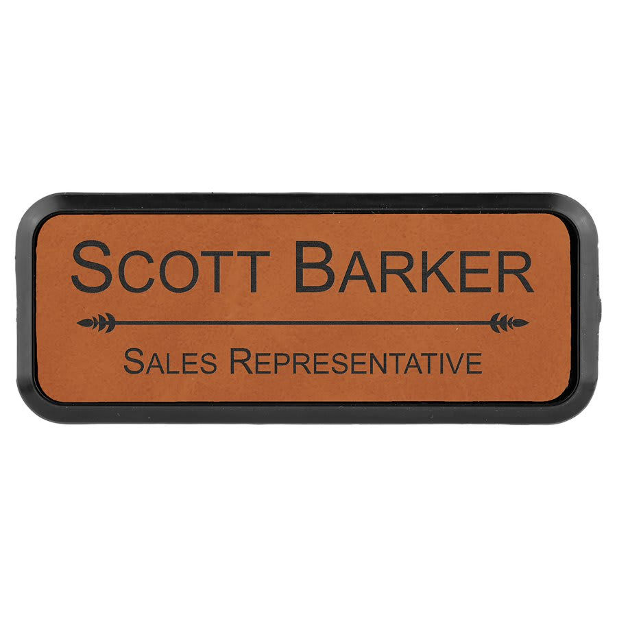 Thumbnail: 3" x 1" Laserable Leatherette Round Corner Badge & Frame