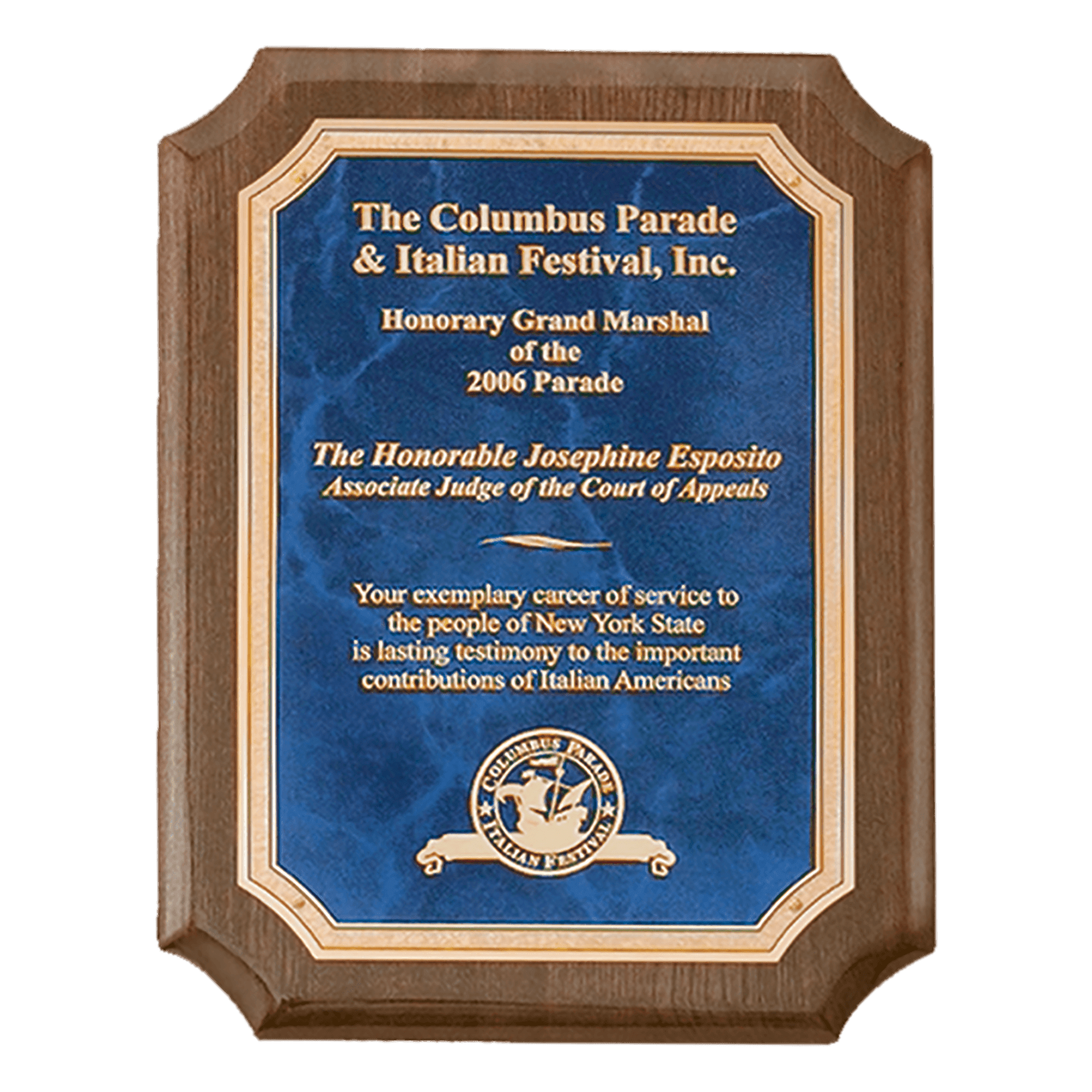 9" x 12" Airflyte Premium Walnut Piano Finish Plaque with Gold Florentine Border