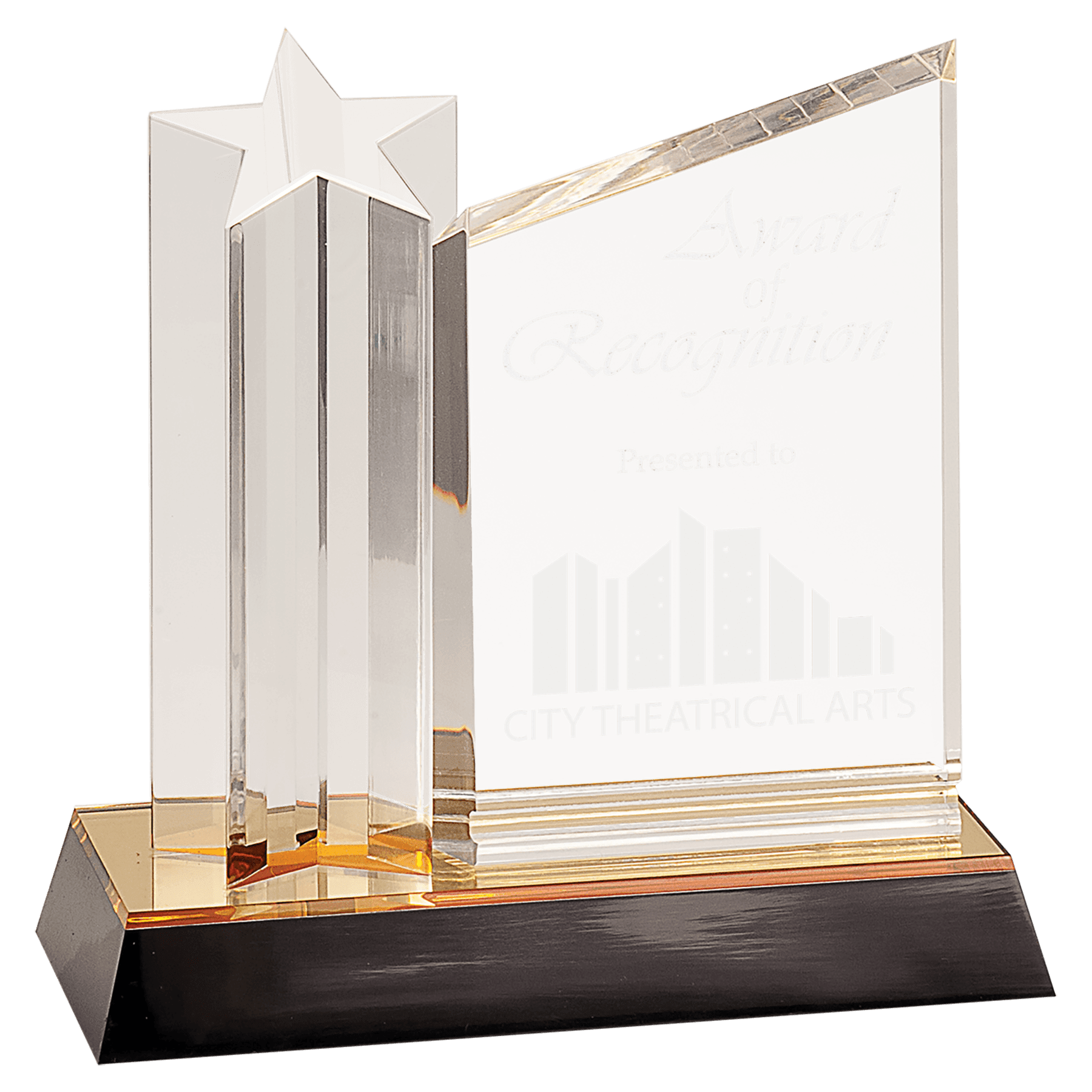 7" Clear Star Column Acrylic with Clear Plaqueue and Gold/Black Base