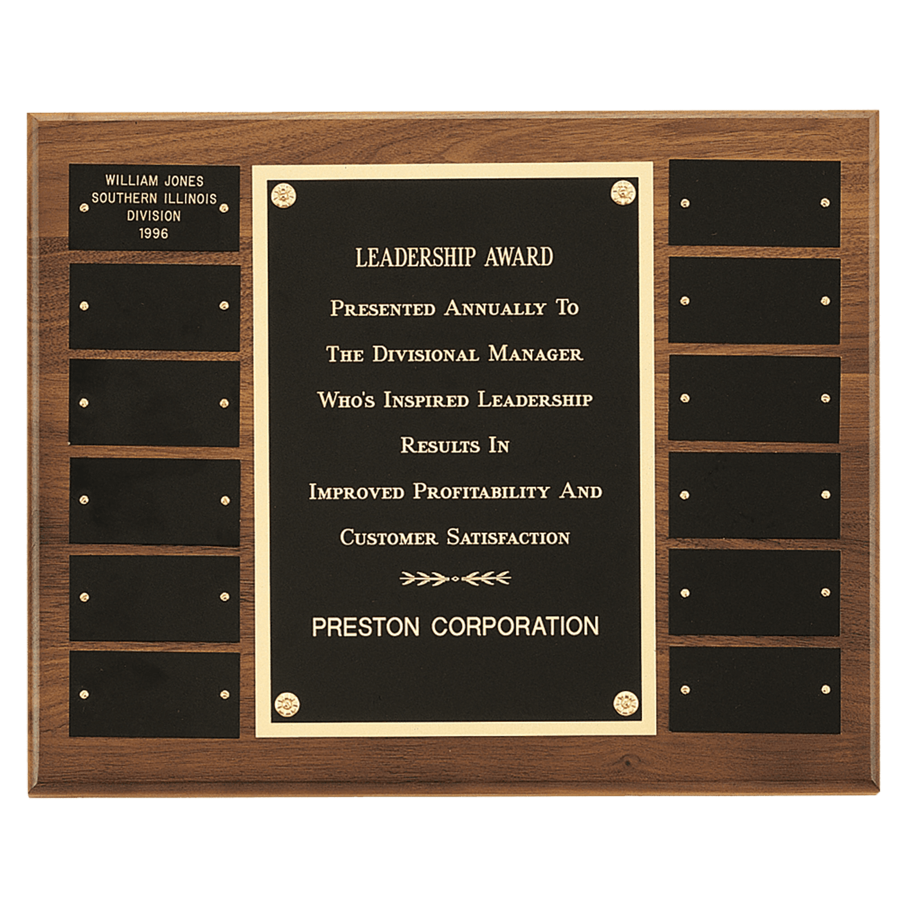 12" x 15"/Plates 1 1/2" x 3" American Walnut 12 Plate Perpetual Plaque with Blac