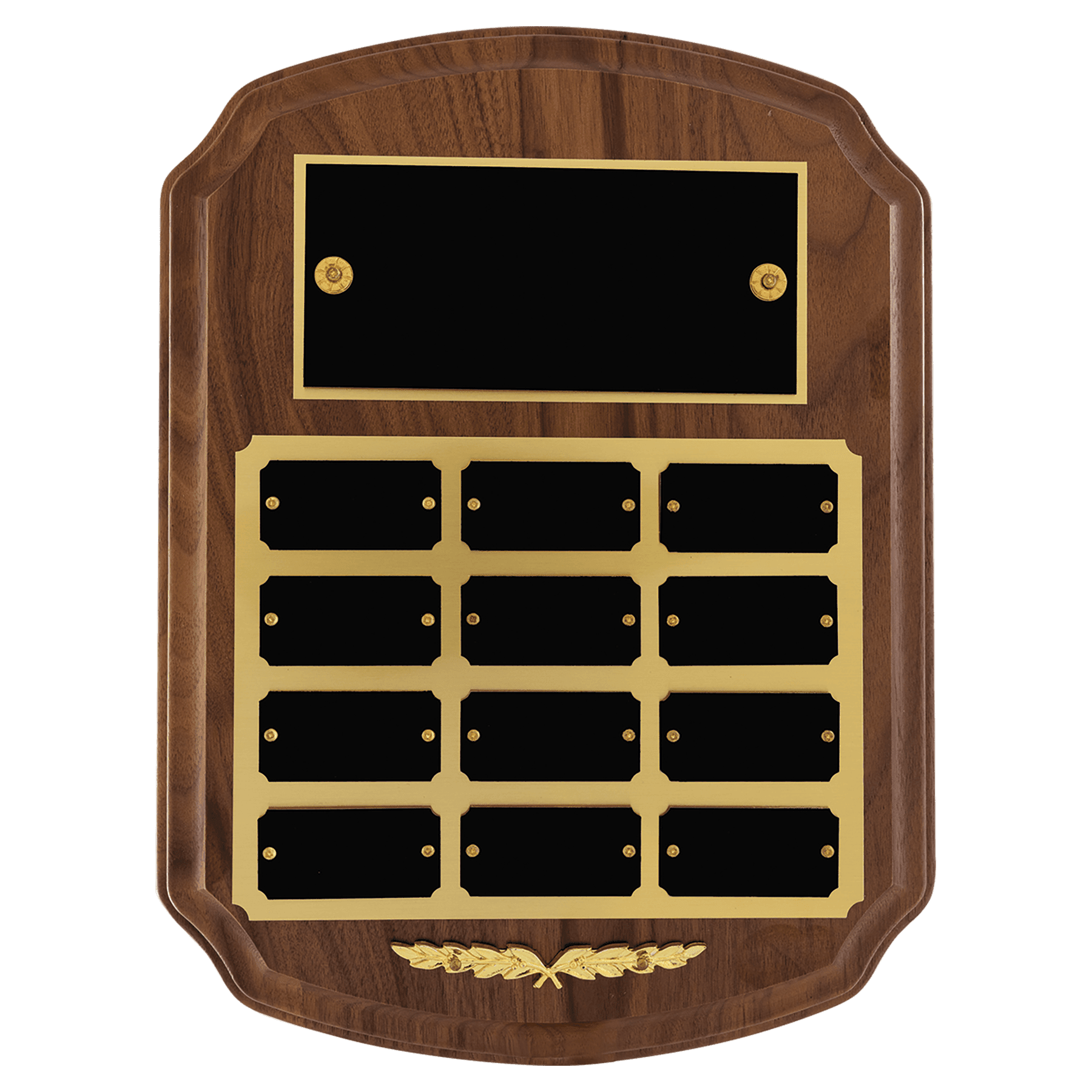9" x 12"/Plates 1" x 2" American Walnut 12 Plate Perpetual Plaque with Black Bra