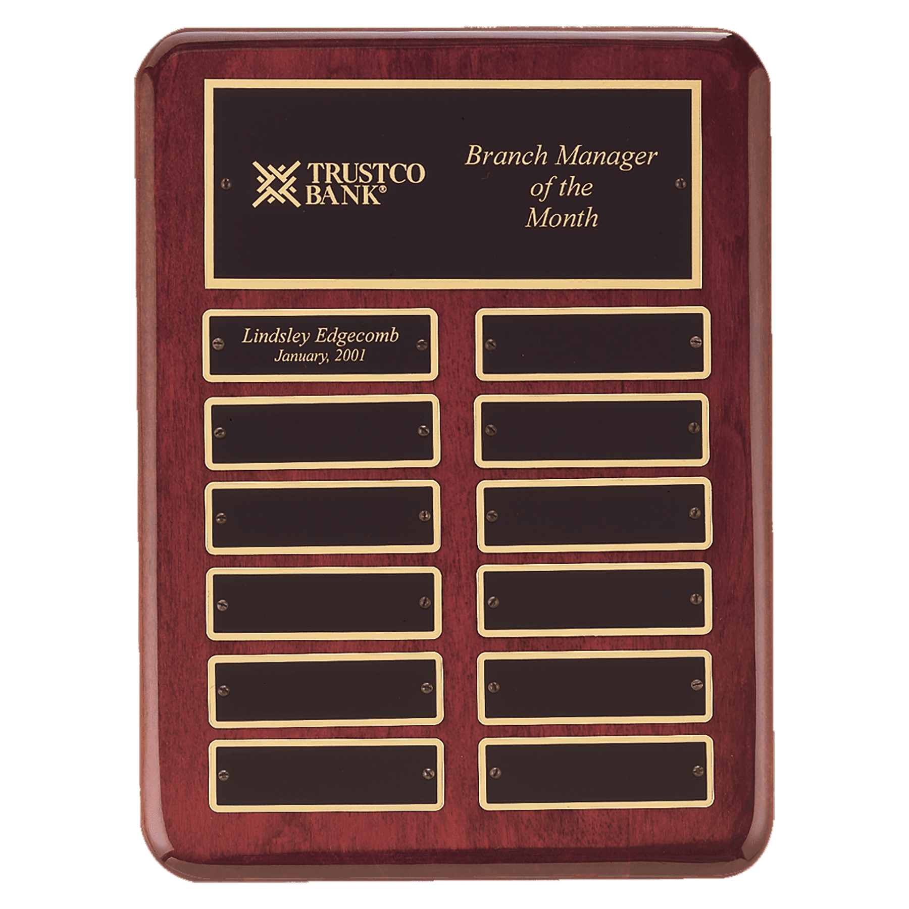 9" x 12" Rosewood Piano Finish 12 Perpetual Plates Plaque with Laserable Black B