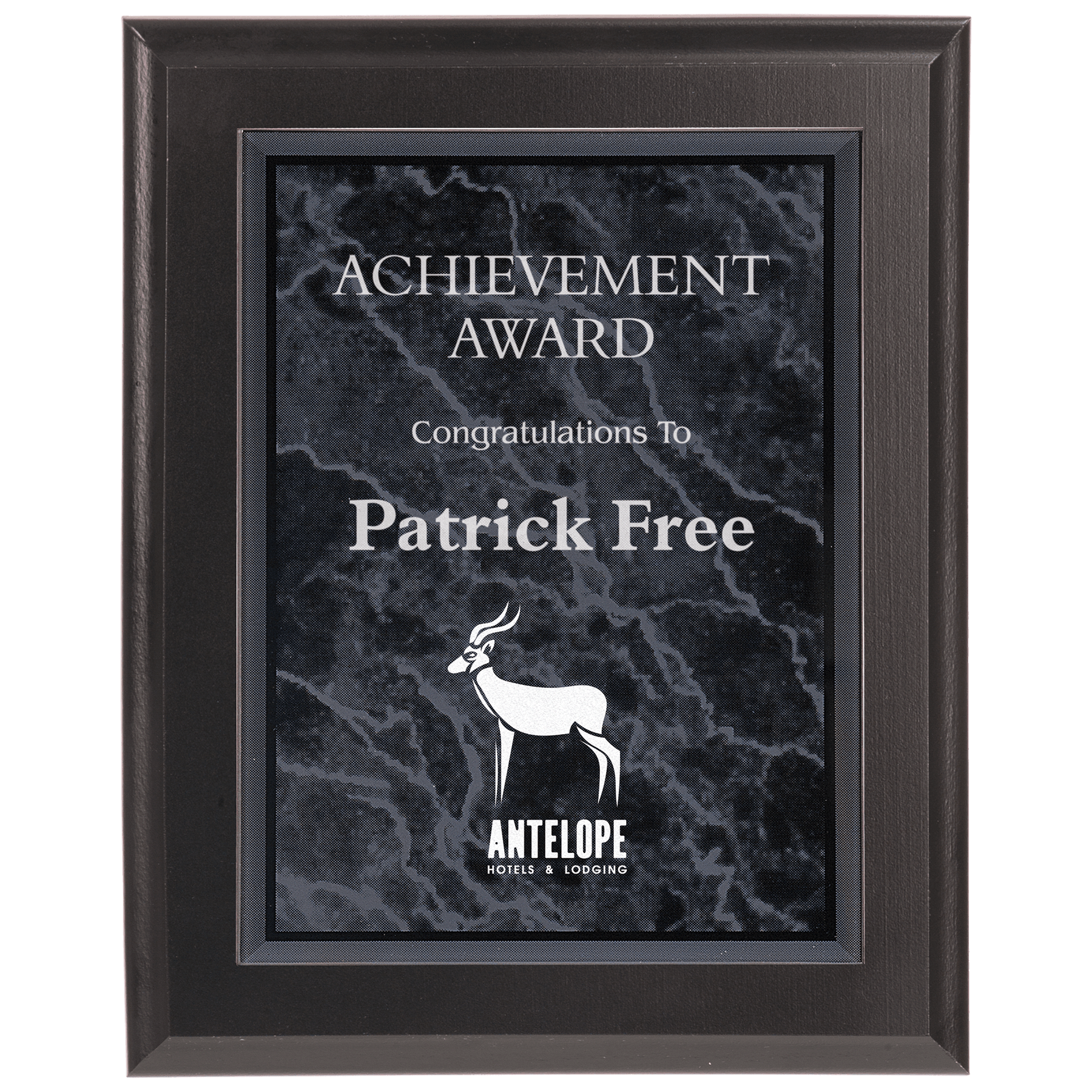 Large Solid Matte Black Plaqueue with Black Marble Acrylic Plaqueue Plate